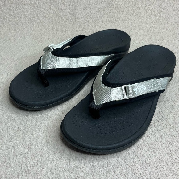 V-Step Adjustable Flip Flops Sandals-Black & Silver-Women’s 6.5 & 8.5-Casual-NEW - Picture 1 of 12